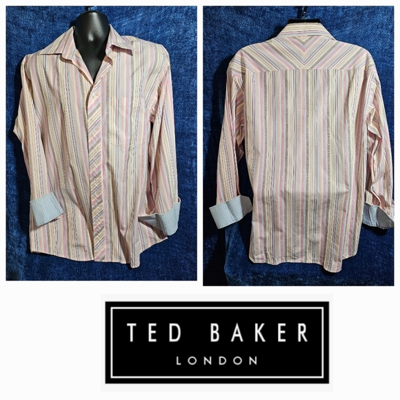 Ted Baker Long Sleeve Dress Shirt Pastel Striped 16 Large - Picture 3 of 8